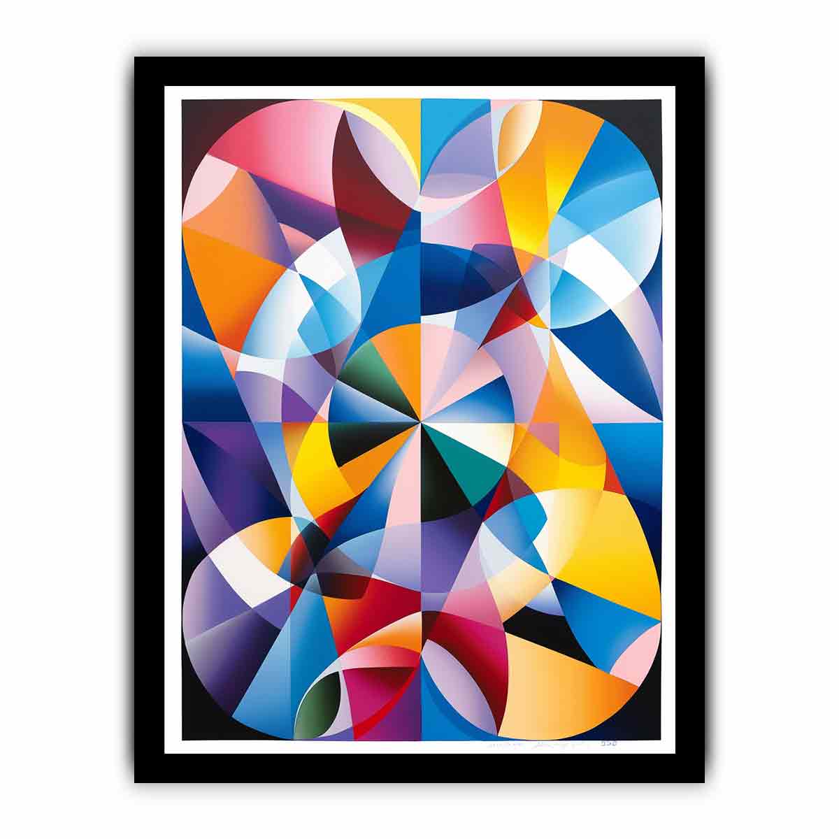 Colorful geometric abstract canvas art with prism shapes for modern living room decor.