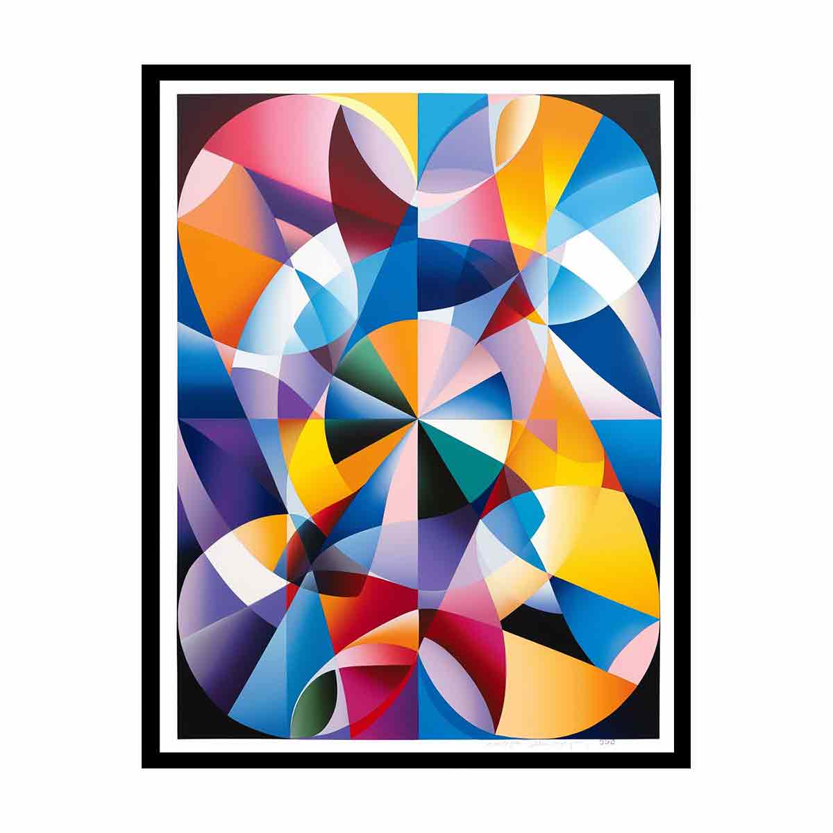 Colorful geometric abstract canvas art with prism shapes for modern living room decor.