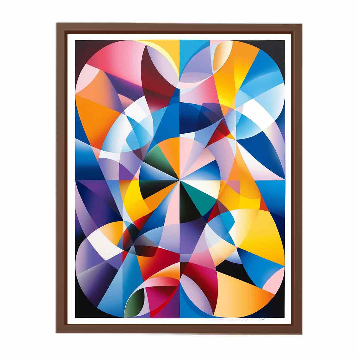 Colorful geometric abstract canvas art with prism shapes for modern living room decor.