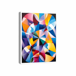 Colorful geometric abstract canvas art with prism shapes for modern living room decor.