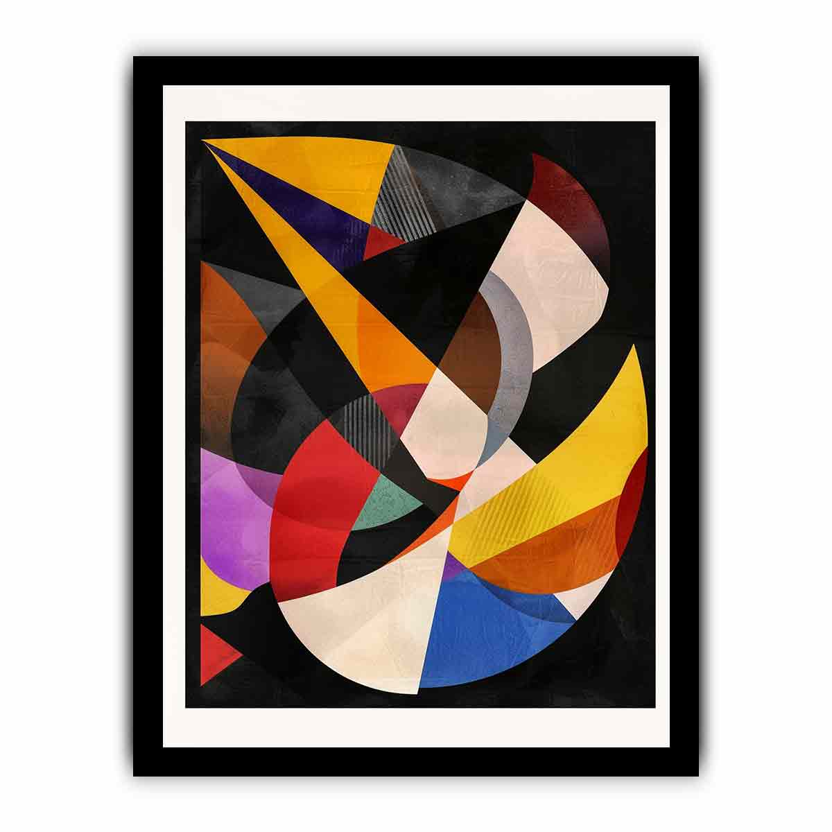 Dramatic geometric abstract canvas with black background for modern office or living room decor.