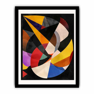 Dramatic geometric abstract canvas with black background for modern office or living room decor.