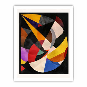 Dramatic geometric abstract canvas with black background for modern office or living room decor.