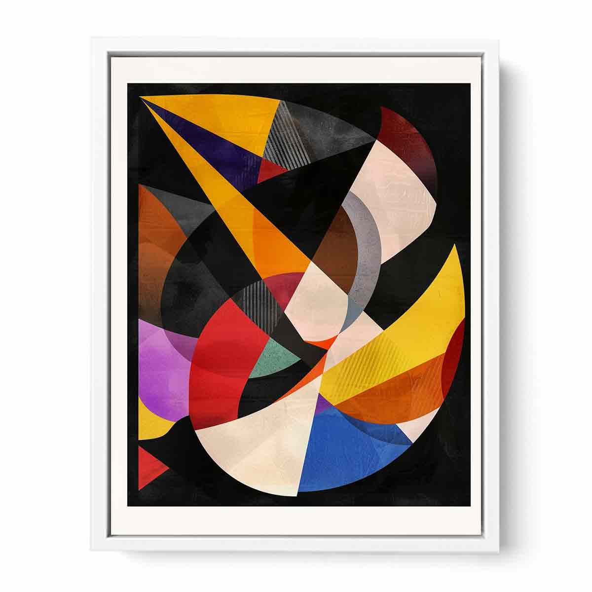 Dramatic geometric abstract canvas with black background for modern office or living room decor.