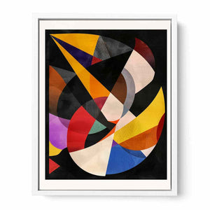 Dramatic geometric abstract canvas with black background for modern office or living room decor.