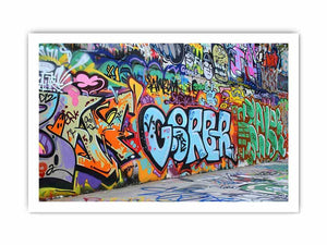 Colorful graffiti wall canvas art with urban street mural style for loft or office decor.