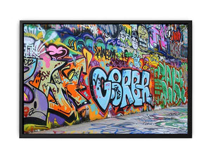 Colorful graffiti wall canvas art with urban street mural style for loft or office decor.