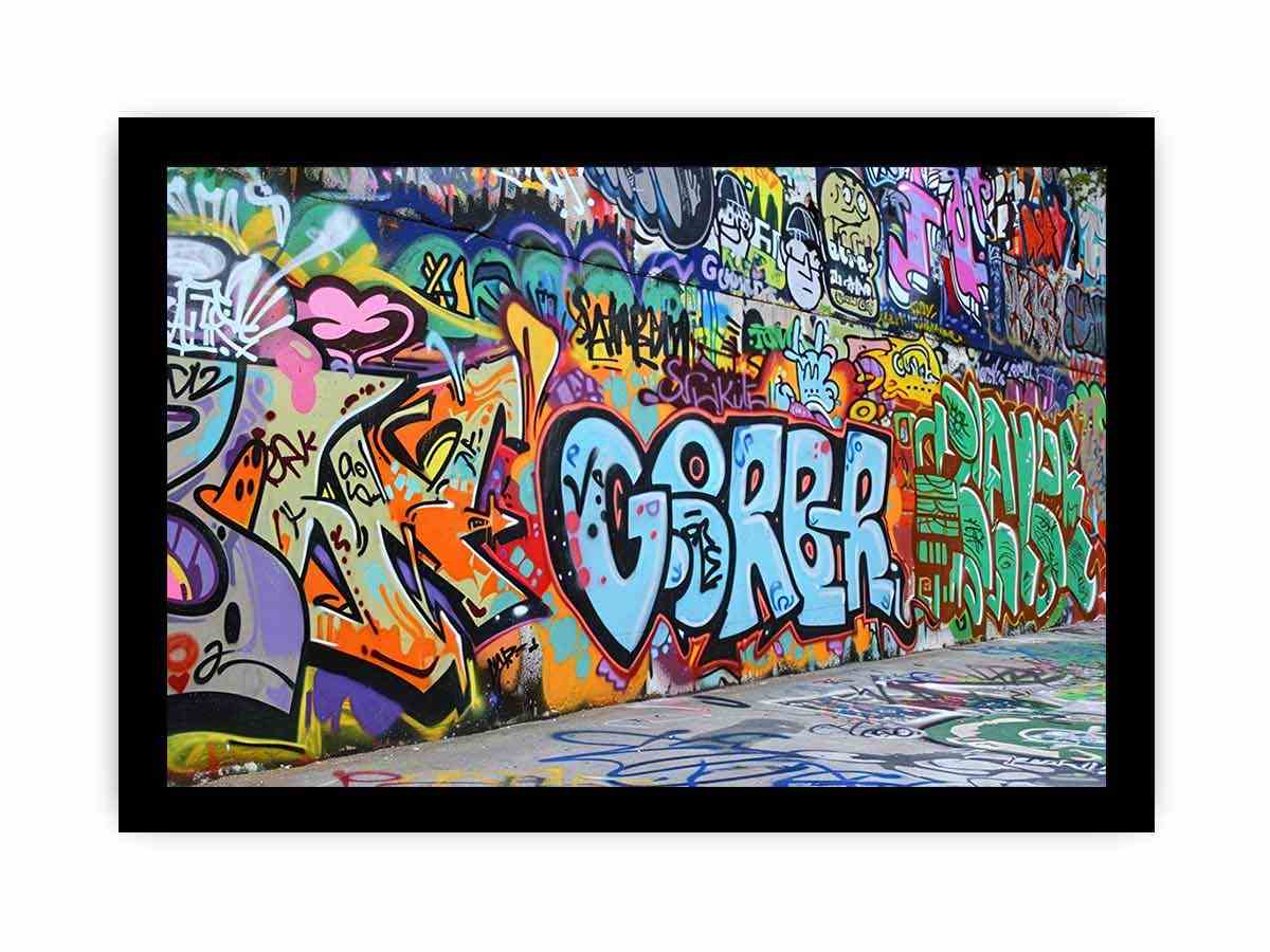 Colorful graffiti wall canvas art with urban street mural style for loft or office decor.
