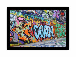 Colorful graffiti wall canvas art with urban street mural style for loft or office decor.