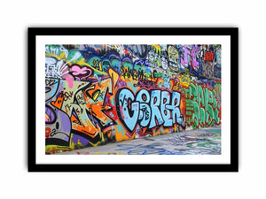 Colorful graffiti wall canvas art with urban street mural style for loft or office decor.