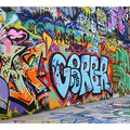 Colorful graffiti wall canvas art with urban street mural style for loft or office decor.