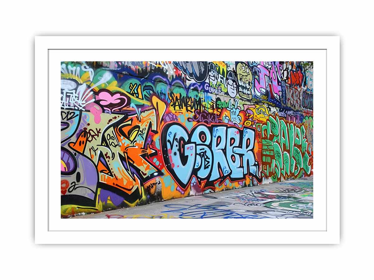 Colorful graffiti wall canvas art with urban street mural style for loft or office decor.