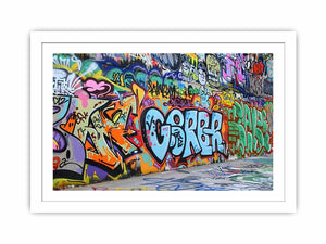 Colorful graffiti wall canvas art with urban street mural style for loft or office decor.