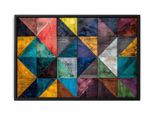 Colorful geometric mosaic canvas print for modern office or living room decor.