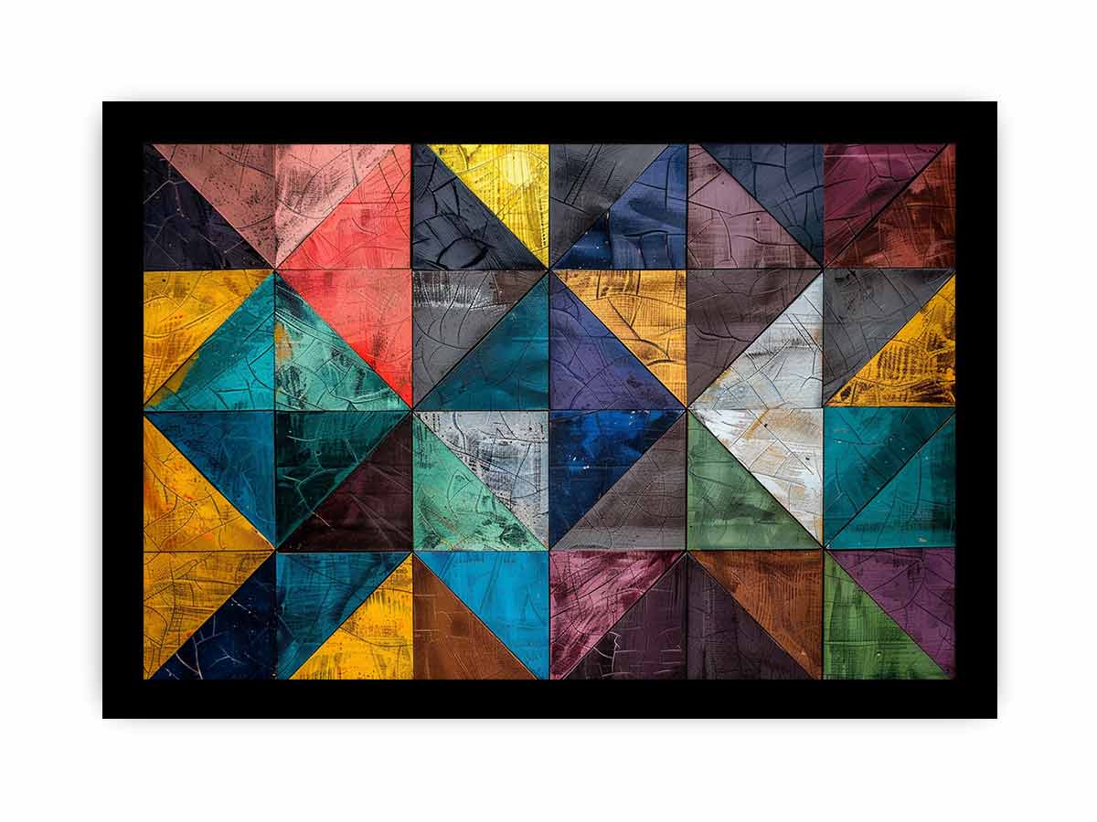 Colorful geometric mosaic canvas print for modern office or living room decor.
