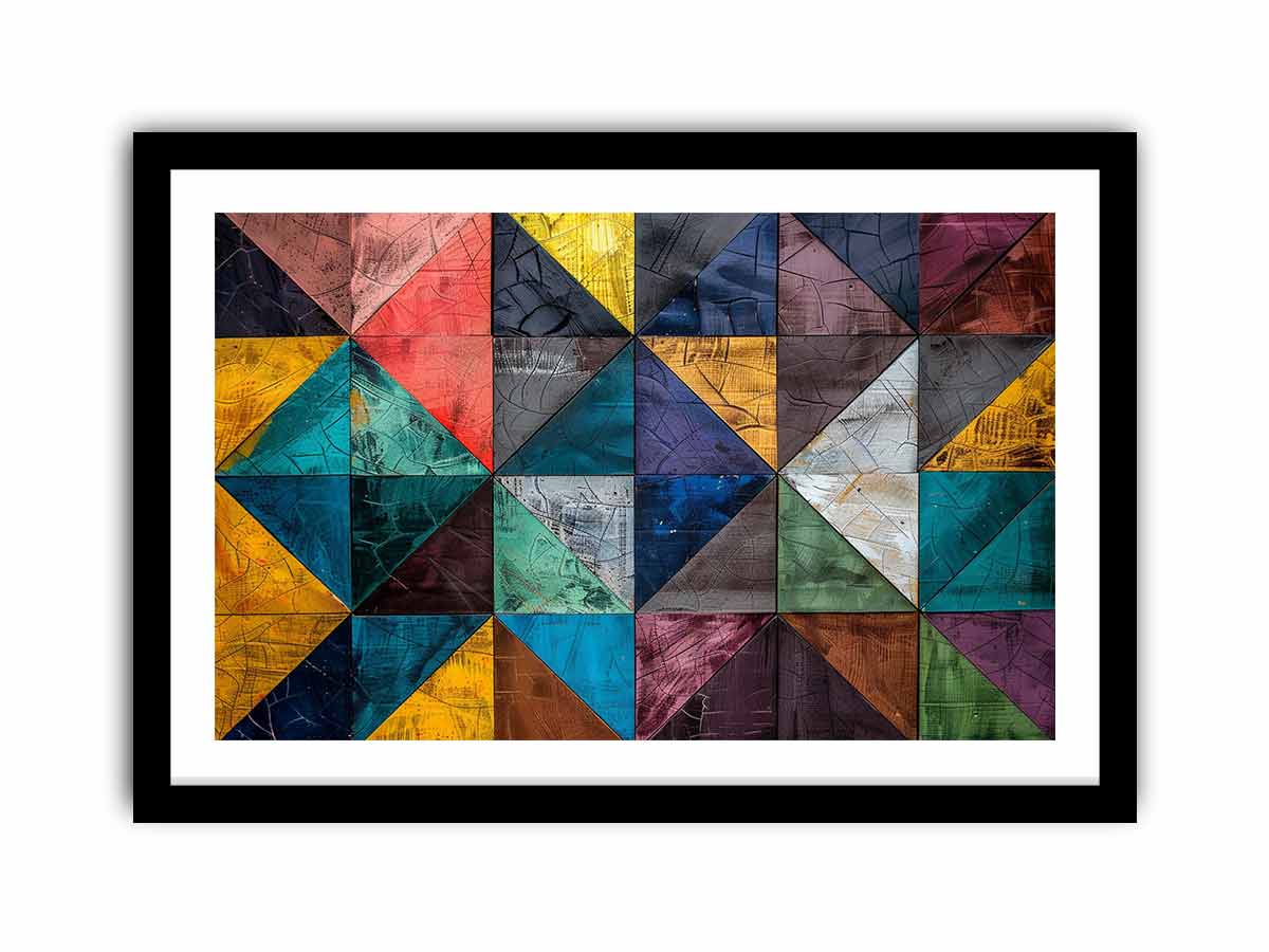 Colorful geometric mosaic canvas print for modern office or living room decor.