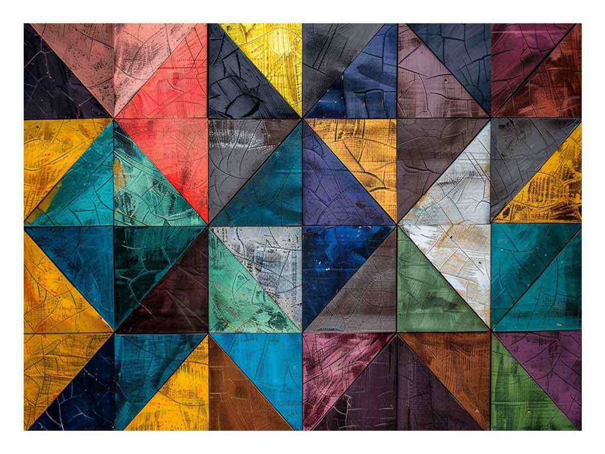 Colorful geometric mosaic canvas print for modern office or living room decor.