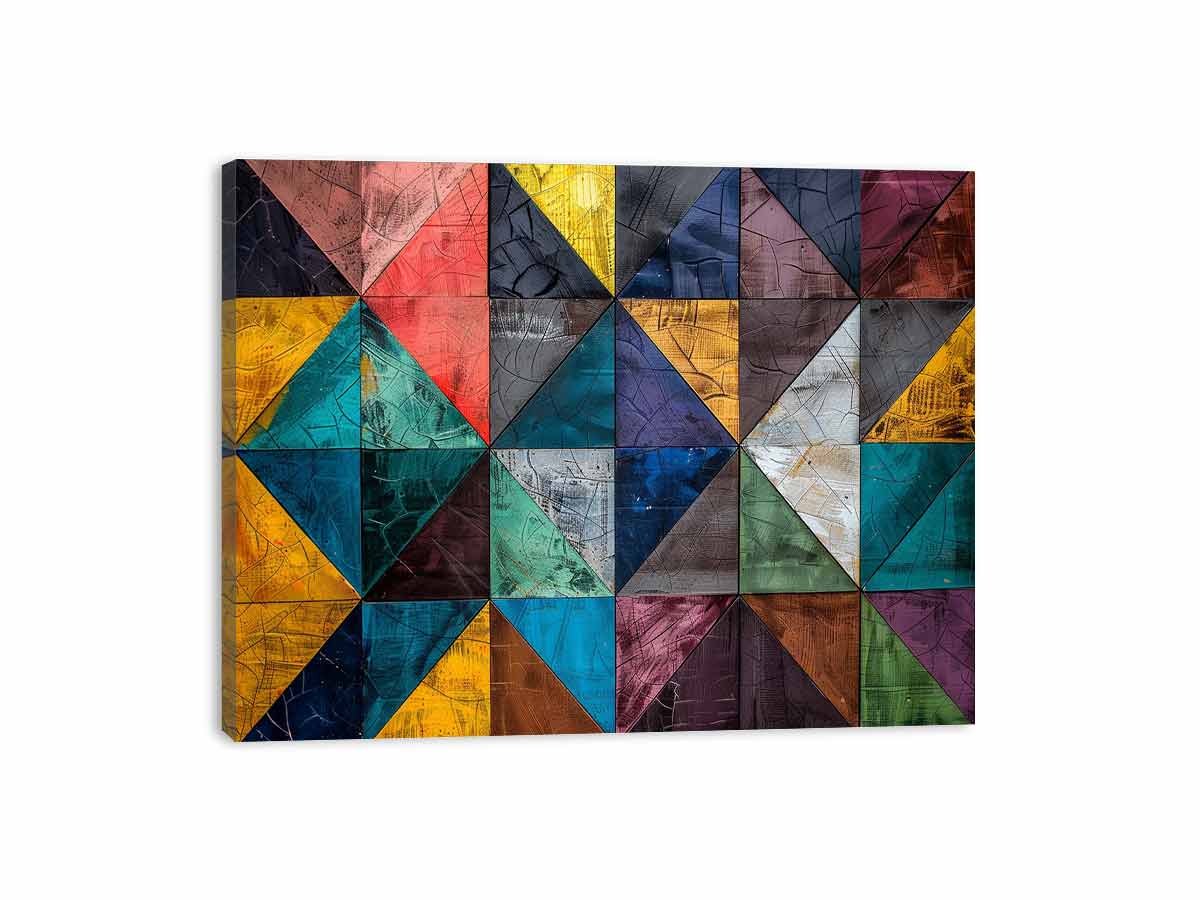 Colorful geometric mosaic canvas print for modern office or living room decor.