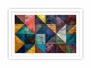 Colorful geometric mosaic canvas print for modern office or living room decor.
