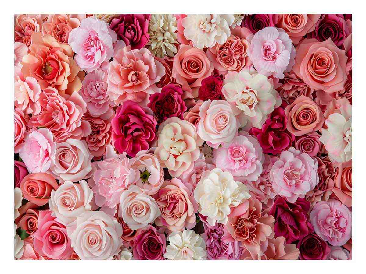 Pink floral canvas print with roses and layered blossoms for elegant bedroom wall decor.