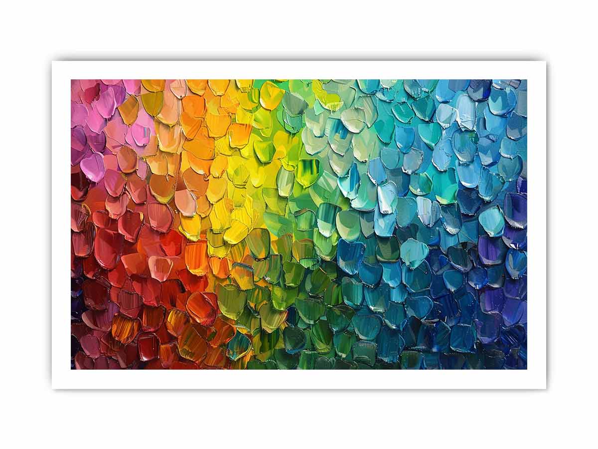 Rainbow impasto abstract canvas art with thick paint texture for bold modern living room decor.