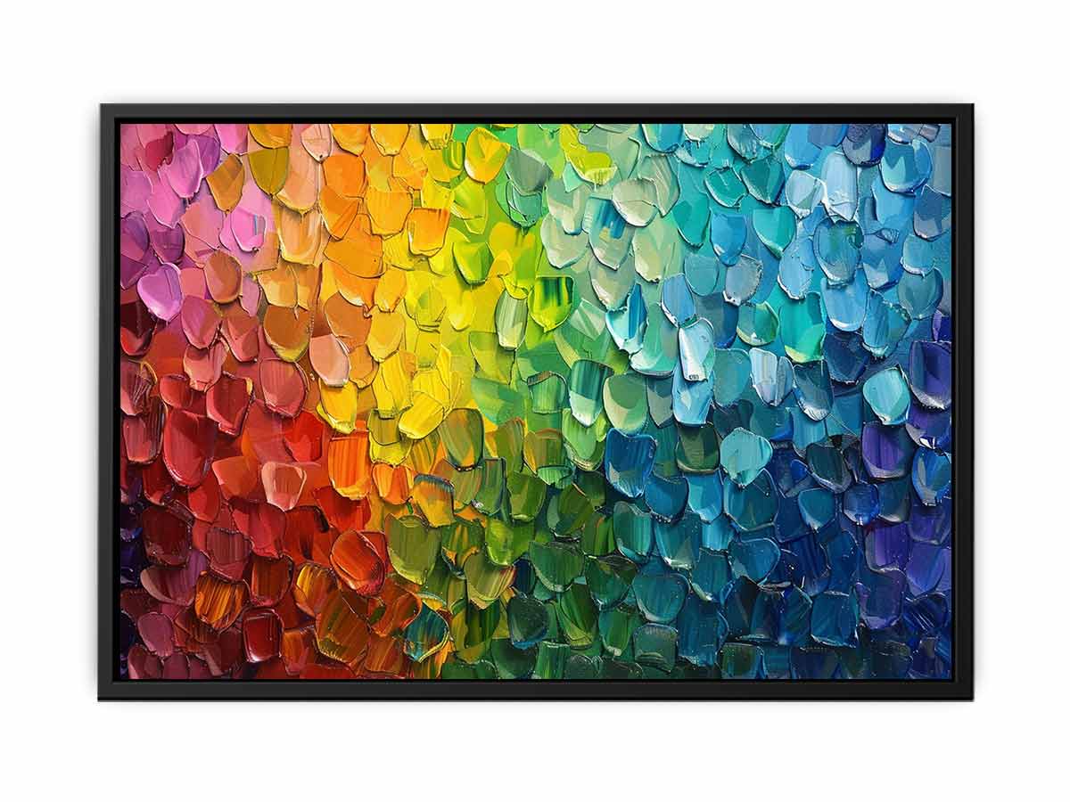 Rainbow impasto abstract canvas art with thick paint texture for bold modern living room decor.