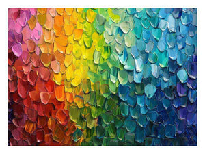 Rainbow impasto abstract canvas art with thick paint texture for bold modern living room decor.