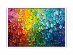 Rainbow impasto abstract canvas art with thick paint texture for bold modern living room decor.