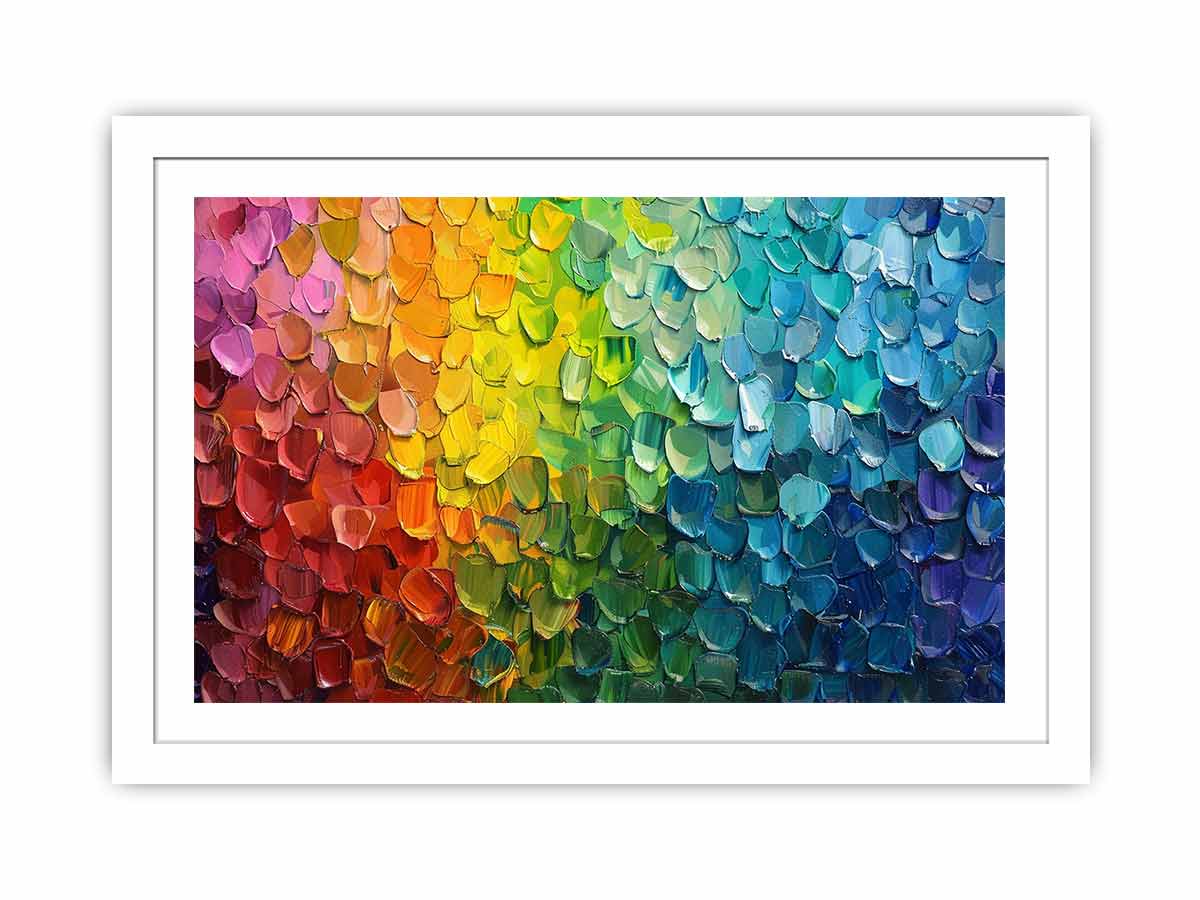 Rainbow impasto abstract canvas art with thick paint texture for bold modern living room decor.