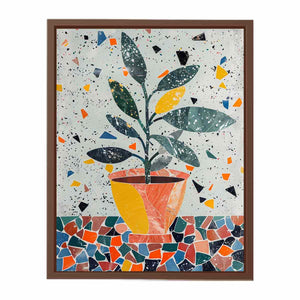 Stylized potted plant surrounded by playful terrazzo shapes for modern kitchens decor.