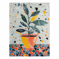 Stylized potted plant surrounded by playful terrazzo shapes for modern kitchens decor.