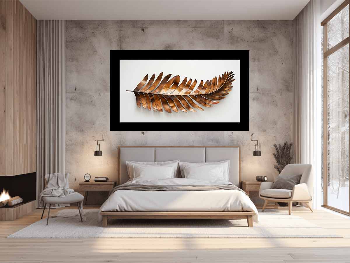 Metallic bronze palm leaf sculpture on a clean white background for modern living rooms decor.