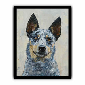 Blue heeler dog portrait canvas art for warm modern living room decor.