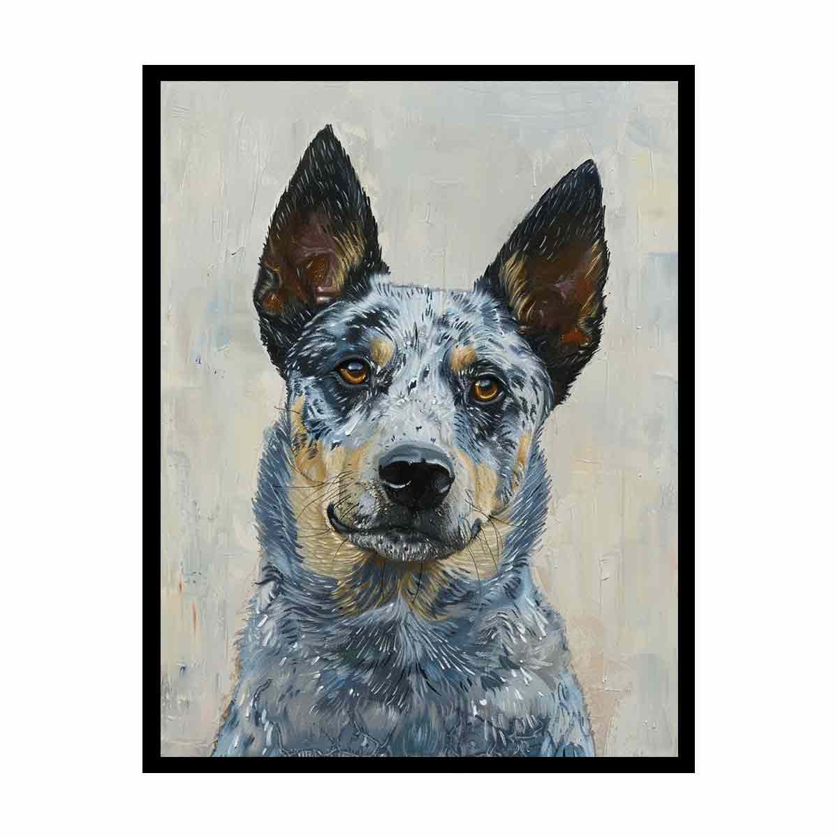Blue heeler dog portrait canvas art for warm modern living room decor.