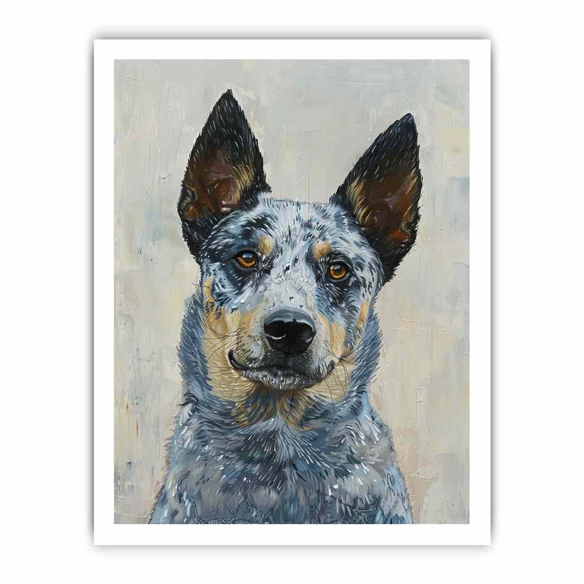 Blue heeler dog portrait canvas art for warm modern living room decor.