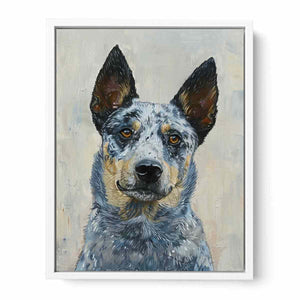 Blue heeler dog portrait canvas art for warm modern living room decor.
