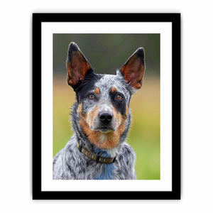 Realistic blue heeler dog canvas print for modern living room or office decor.