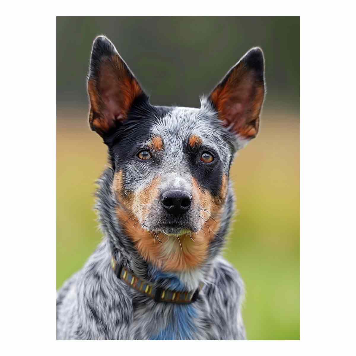 Realistic blue heeler dog canvas print for modern living room or office decor.