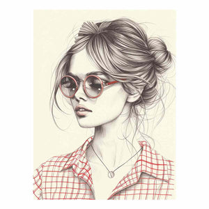 Chic woman in red glasses fashion illustration canvas art for modern office decor.