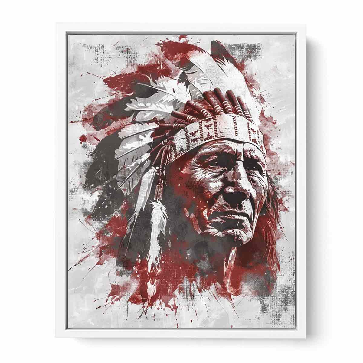 Dramatic Indigenous-inspired elder portrait canvas art for bold living room decor.