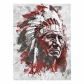 Dramatic Indigenous-inspired elder portrait canvas art for bold living room decor.
