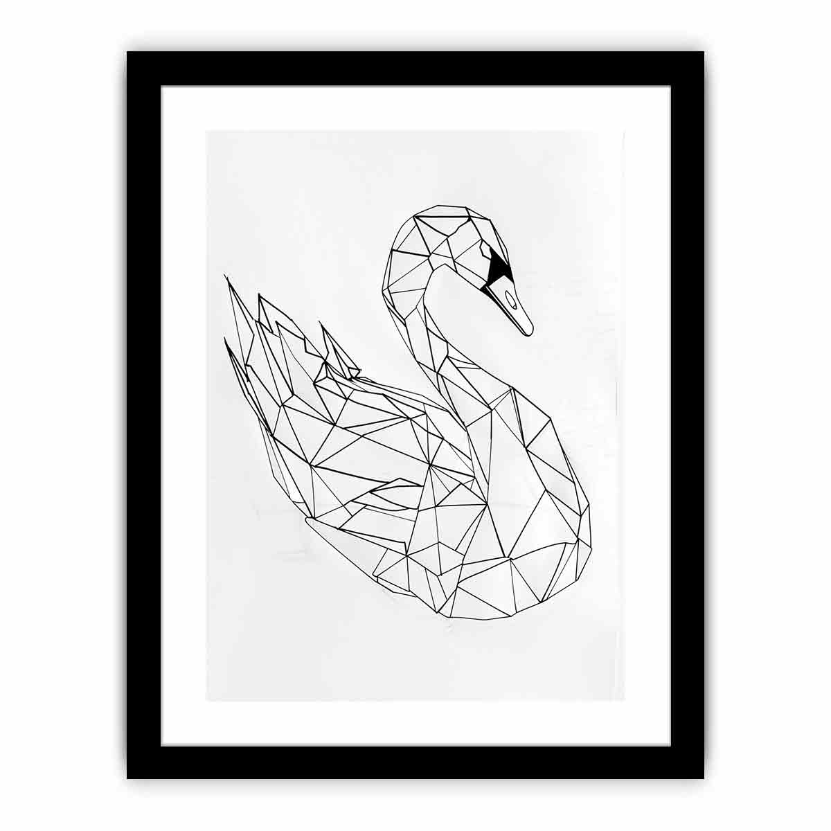 Black and white geometric swan line art for minimalist bedroom or hallway decor.