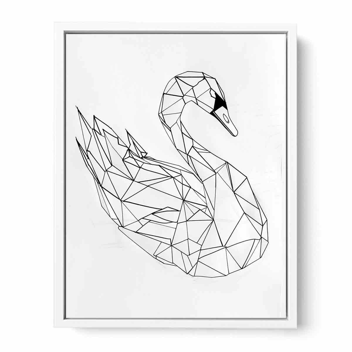Black and white geometric swan line art for minimalist bedroom or hallway decor.