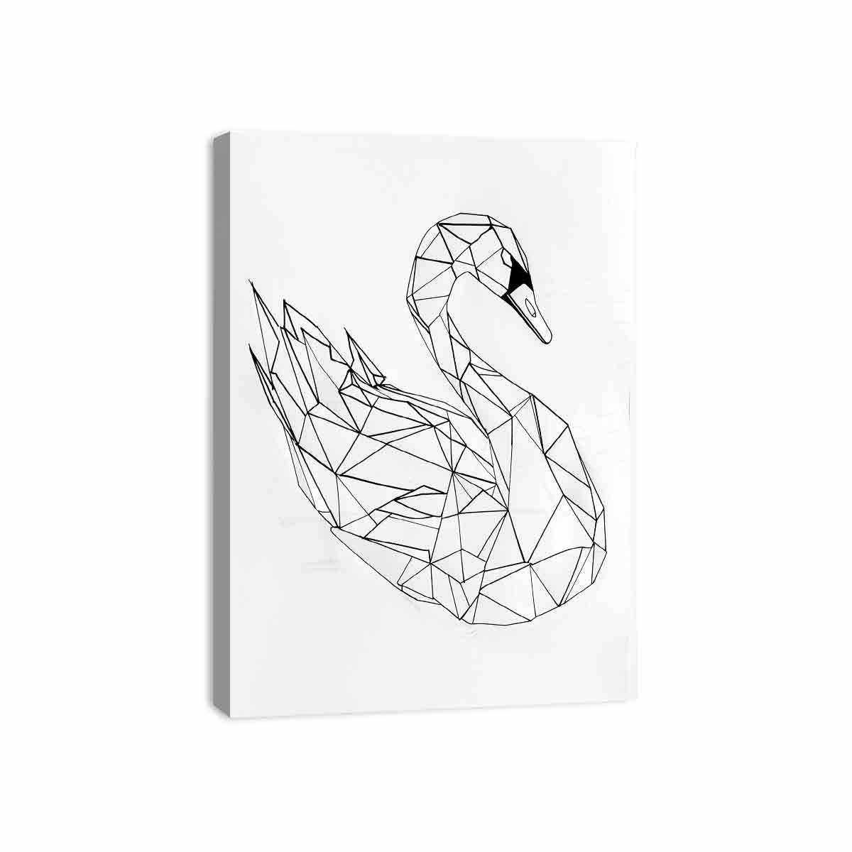Black and white geometric swan line art for minimalist bedroom or hallway decor.