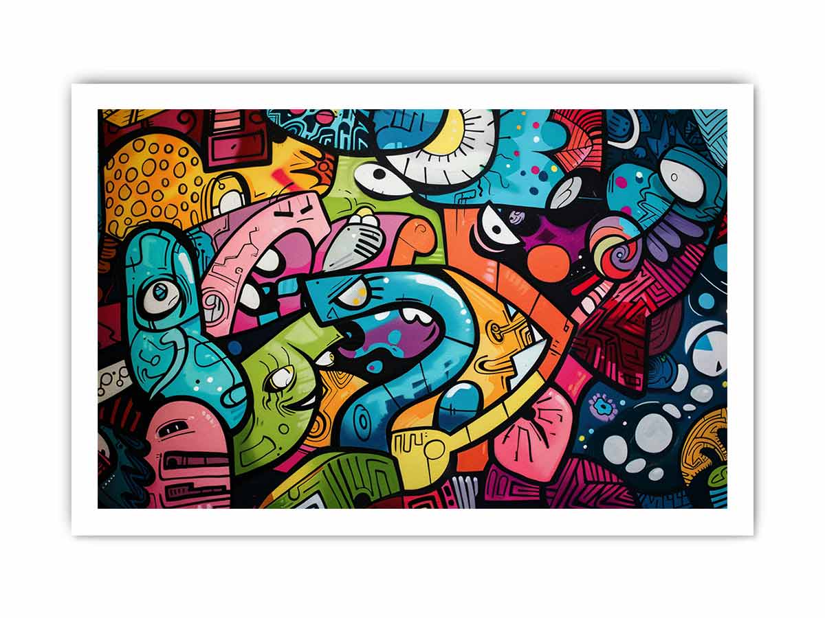 Colorful graffiti pop art canvas with bold abstract street style for modern loft decor.