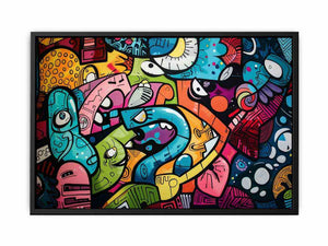 Colorful graffiti pop art canvas with bold abstract street style for modern loft decor.