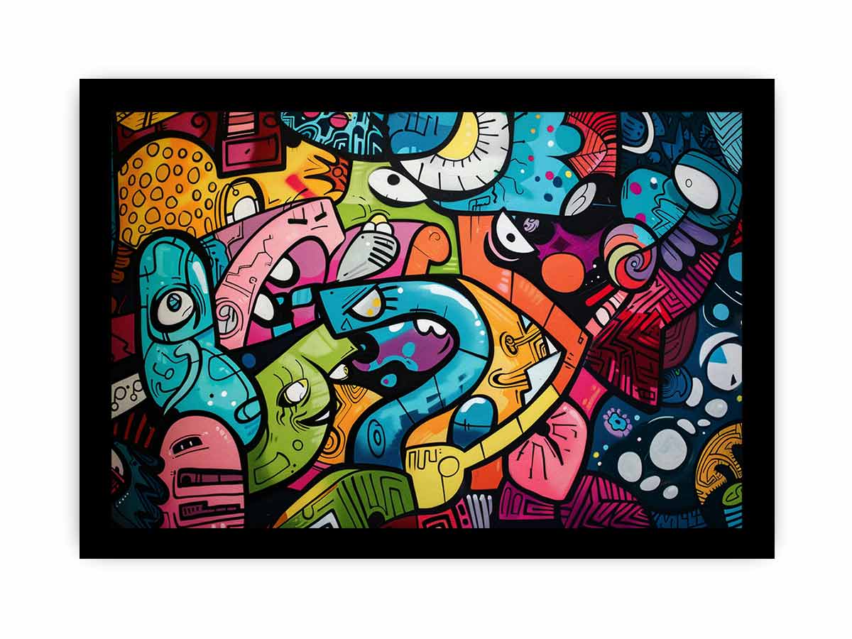 Colorful graffiti pop art canvas with bold abstract street style for modern loft decor.