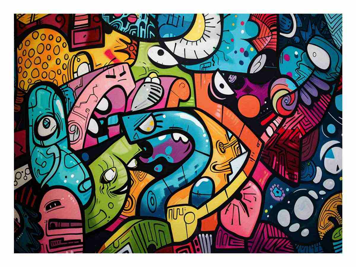Colorful graffiti pop art canvas with bold abstract street style for modern loft decor.
