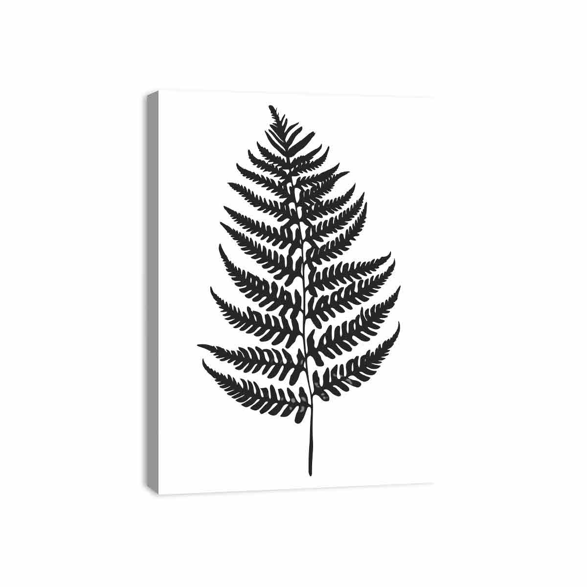Black fern botanical canvas art for minimalist bathroom, hallway, or bedroom decor.