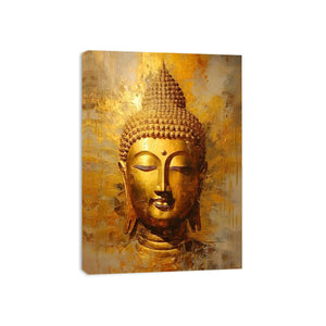 Textured golden Buddha head canvas art for serene modern home decor.